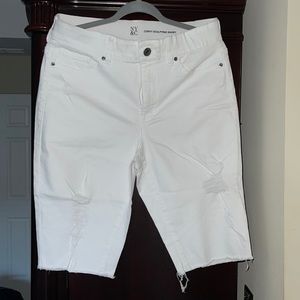 New York & Company Curvy Sculpting White Denim Bermuda Shorts
